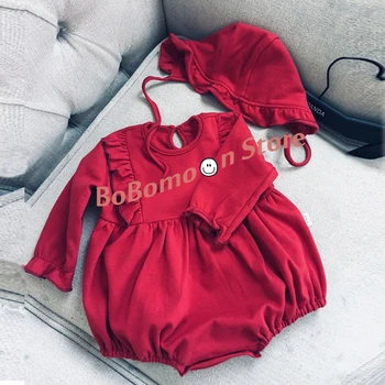 

BoBomoon 2020 Baby Girl Clothes Doll Collar Printing Fart Teddy Climbing Clothes Spring Autumn Dot Triangle Newborn Romper