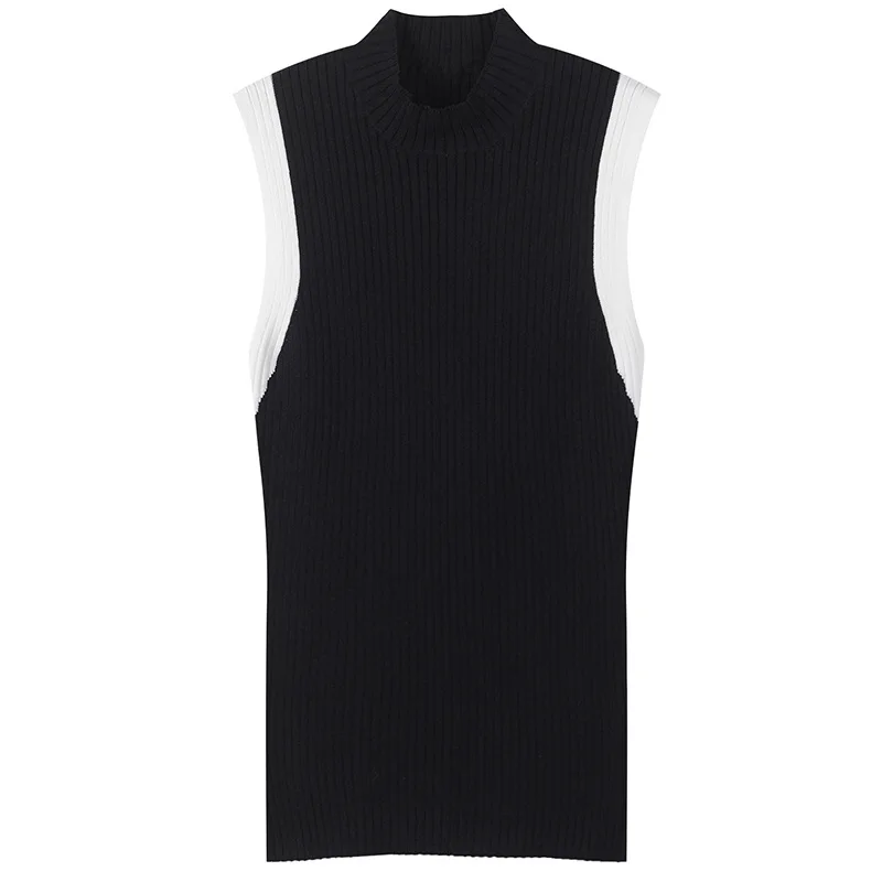 Black Tunjuefs Slim Fit вязаный край безрукавки женские жилеты элегантные облегающие летние пуловеры без рукавов Повседневные Хорошие эластичные - Color: Black