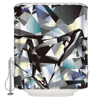 

Abstract Geometry Printed Custom Shower Curtains Waterproof and Mildewproof Polyester Fabric Bath Curtain with Hooks-