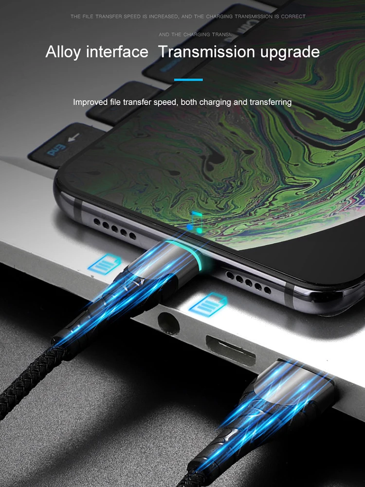 Кабель Micro USB Type C 3A для быстрой зарядки полностью совместимый со светодиодным