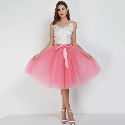 watermelon red Новая мода, 6 слоев, 65 см, Тюлевая юбка, женская, черная, серая, белая, для взрослых, Тюлевая юбка, эластичная, высокая талия, плиссированная, миди юбка, одежда - Цвет: watermelon red