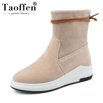 

Taoffen Size 31-44 Women Snow Boots Suede Leather Winter Warm Hot Sale Flats Ankle Boots Round Toe Casual Daily Shoes Women