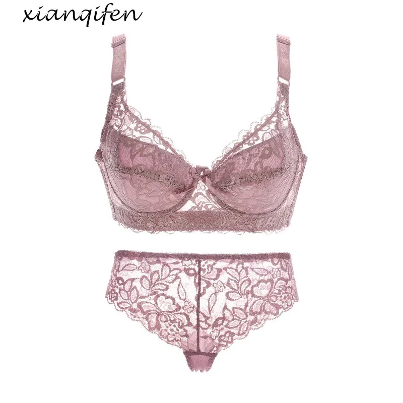 Xianqifen top bh lace thin bras for women sexy panty brief plus size push up brassiere 36 38  42 lingerie underwear set wireless