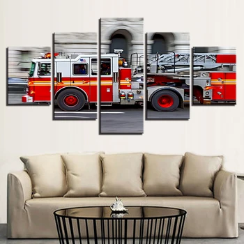 

Canvas HD Prints Poster Home Decoration Framework 5 Pieces Fire Fighting Truck Paintings Modern Pictures Modular Wall Artwork