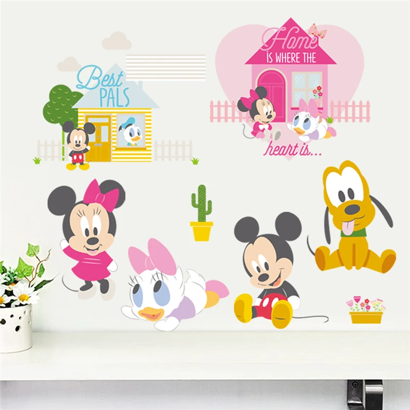 

Cartoon Mickey Minnie Mouse Pluto Duck Wall Stickers Bedroom Home Decorations Disney Wall Decals Pvc Mural Art Diy Posters