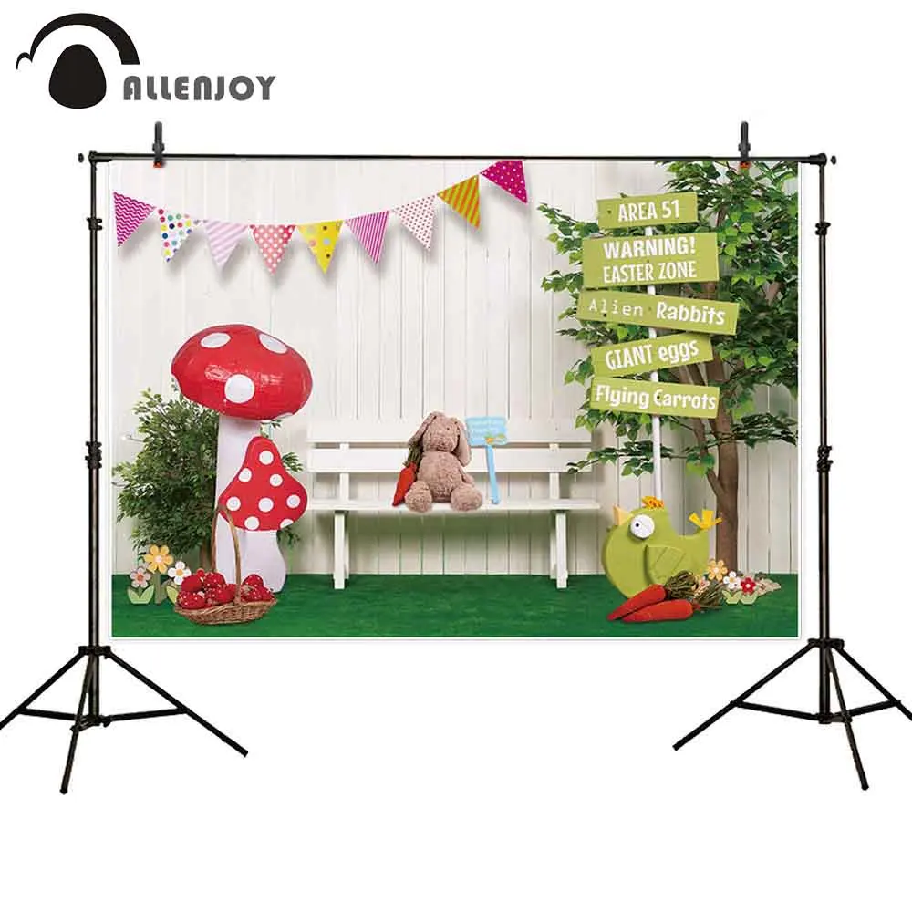 

Allenjoy photophone background Easter bunny egg carrot mushroom flag spring chair newborn banner photography backdrops photocall