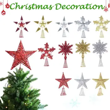 

Hot Sale Cute Colorful Star Christmas Tree Top Hollow Five-pointed Stars Sparkle Hang Xmas Decoration Ornament Treetop Topper