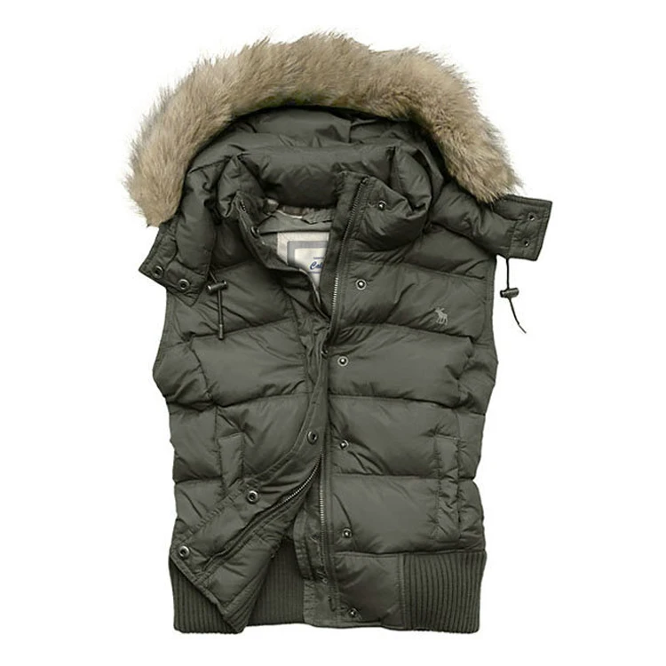 Women down jacket vest hooded waistcoat warm winter slim hooded fur collar coat afs hollistic women hoodie vest jacket - Цвет: Gray MJ103-1