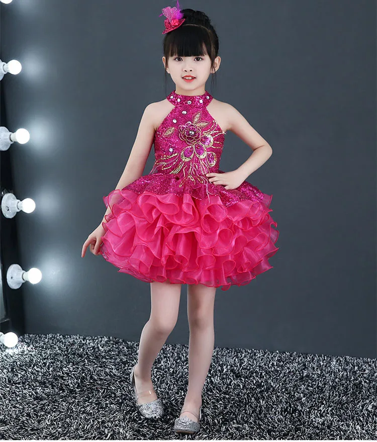 Роскошное дизайнерское платье знаменитостей для свадебной вечеринки; многослойное платье; изысканное Радужное Пышное Платье для девочек - Цвет: hot pink
