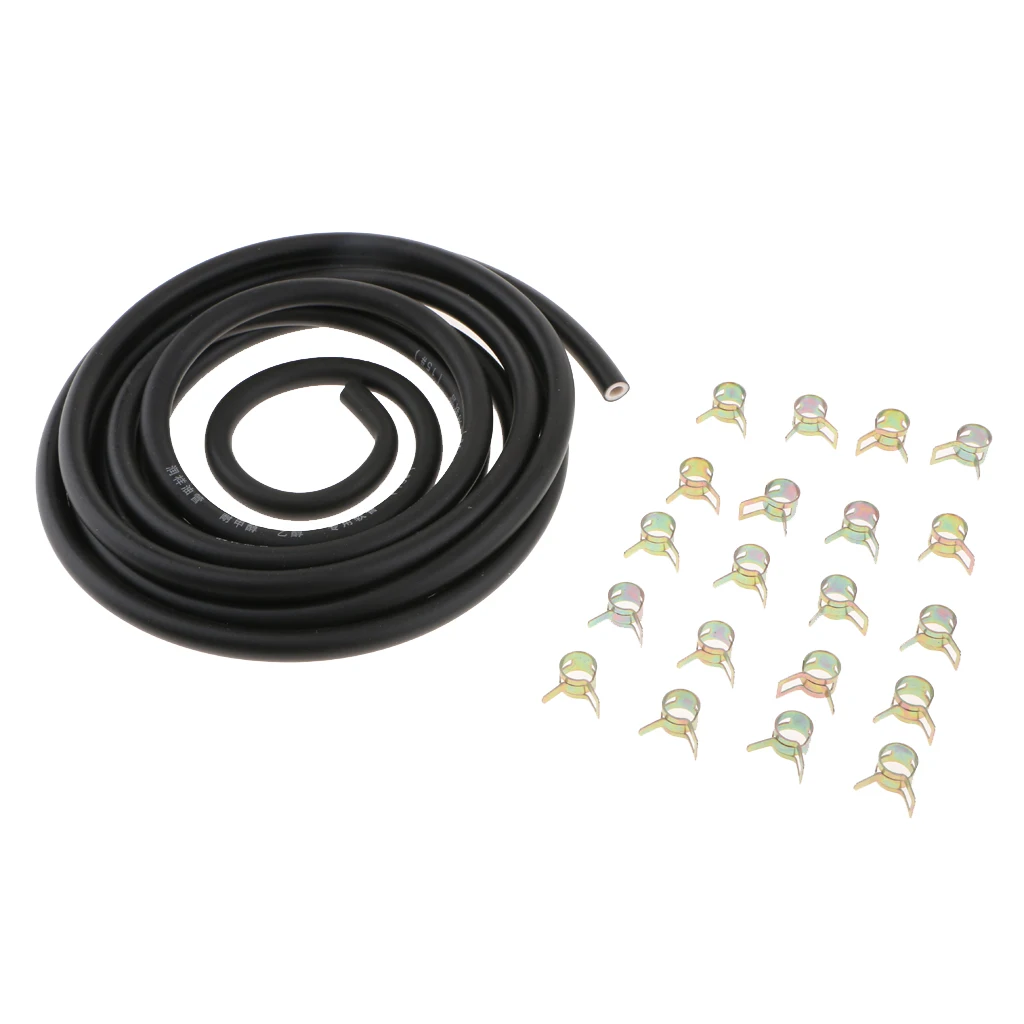 Fuel Line - 9.8 ft 3meters 1/4'' ID ; 20 Pieces Hose Clamps -2/5'' ID