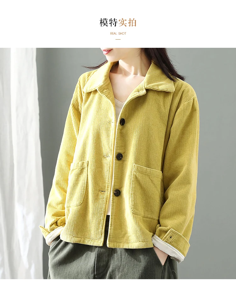 Winter New Style Solid Color Thick Cropped Jacket Corduroy Long Sleeve plus Velvet Cotton-padded Clothes Loose Warm Corduro