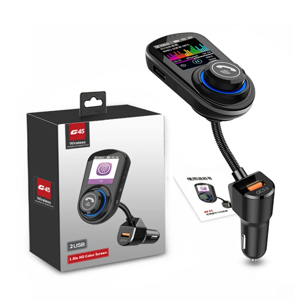 Автомобильный беспроводной fm-передатчик 1,8 дюймов HD цветной экран Hands-free Bluetooth 5,0 MP3-плеер для зарядки телефона