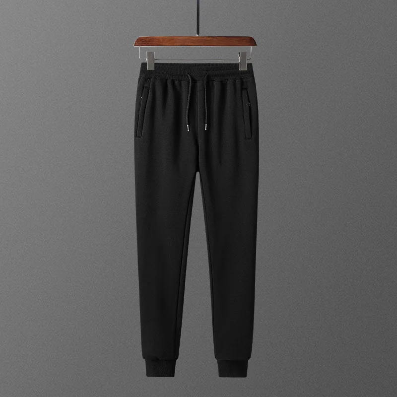 

Winter Athletic Pants MEN'S Pants Pure Cotton Zipper Pocket Closing Autumn And Winter Loose-Fit Beam Leg plus Velvet Thick Casua