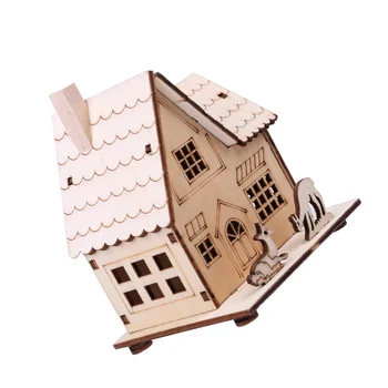 

LED Luminous Wooden House Adornment Christmas Desktop Decor Xmas Festival Gift