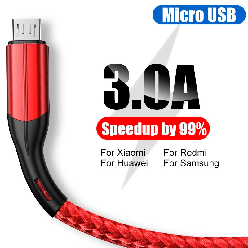 

3A Micro USB Cable Fast Charging For Xiaomi Redmi Note 5 6 Pro Android Mobile Phone Data Cable for Samsung S7 Micro Charger
