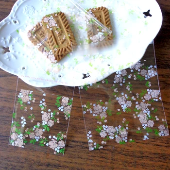 

100pcs Pink Rose Plastic Bags Gifts Bags Cookie Packaging Self-adhesive Plastic Bags Stationery Envelopes for Office School