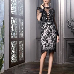 Black Mother Of The Bride Dresses Sheath Long Sleeves Lace Short Wedding Party Dress robe de soirée femme vestidos de fiesta2022