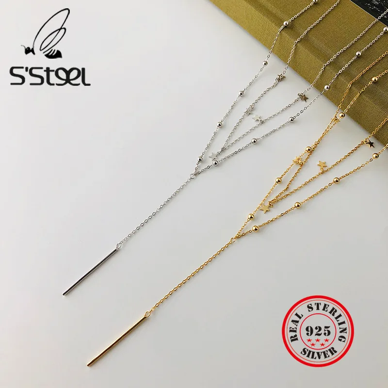 S'STEEL Women's Necklace Star Tassel Trendy 925 Sterling Silver Minimalist Pendants Necklaces Collares Mujer Kolye Jewellery |