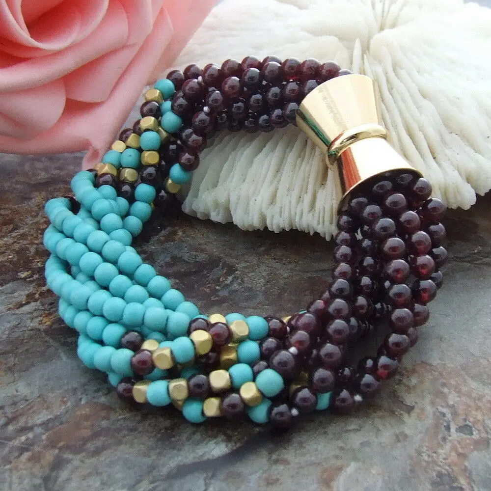 H101014 8 &quot7 нитей Бирюзовый гранат браслет|bracelet bracelet|bracelet stonestone bracelet |