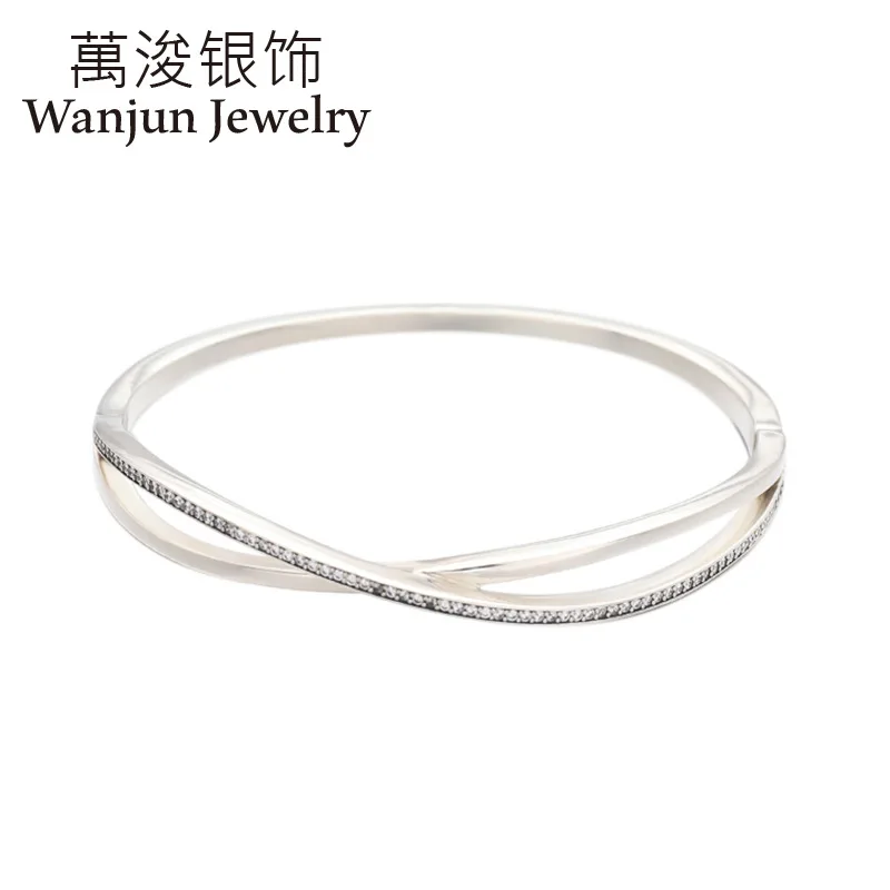 

Wanjun Jewelry 100%925 Sterling High Quality Cubic Zirconia Bangles Diamond Set Interleaving Star Bracelet Delicacy of Gift