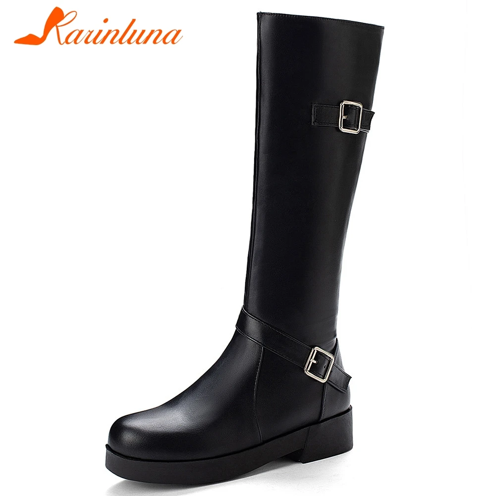 

KARINLUNA New Big Szie 33-43 Platform mid-calf Riding Boots Women Chunky Heels Winter Warm Fur Boots Ladies Casual Shoes Woman