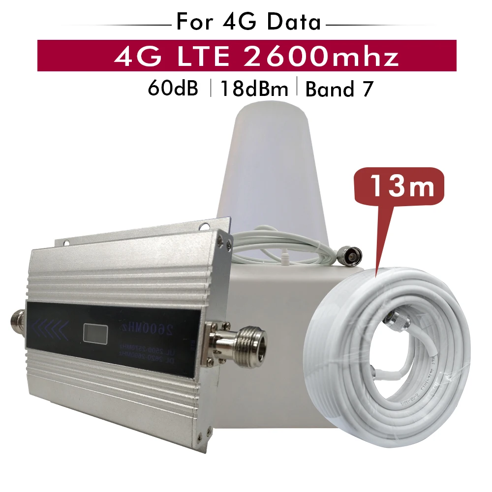 

4G Signal Booster FDD LTE 2600(Band 7) Cell Phone Signal Repeater 4G Network Data Mobile Signal Amplifier Antenna Full Set #13M