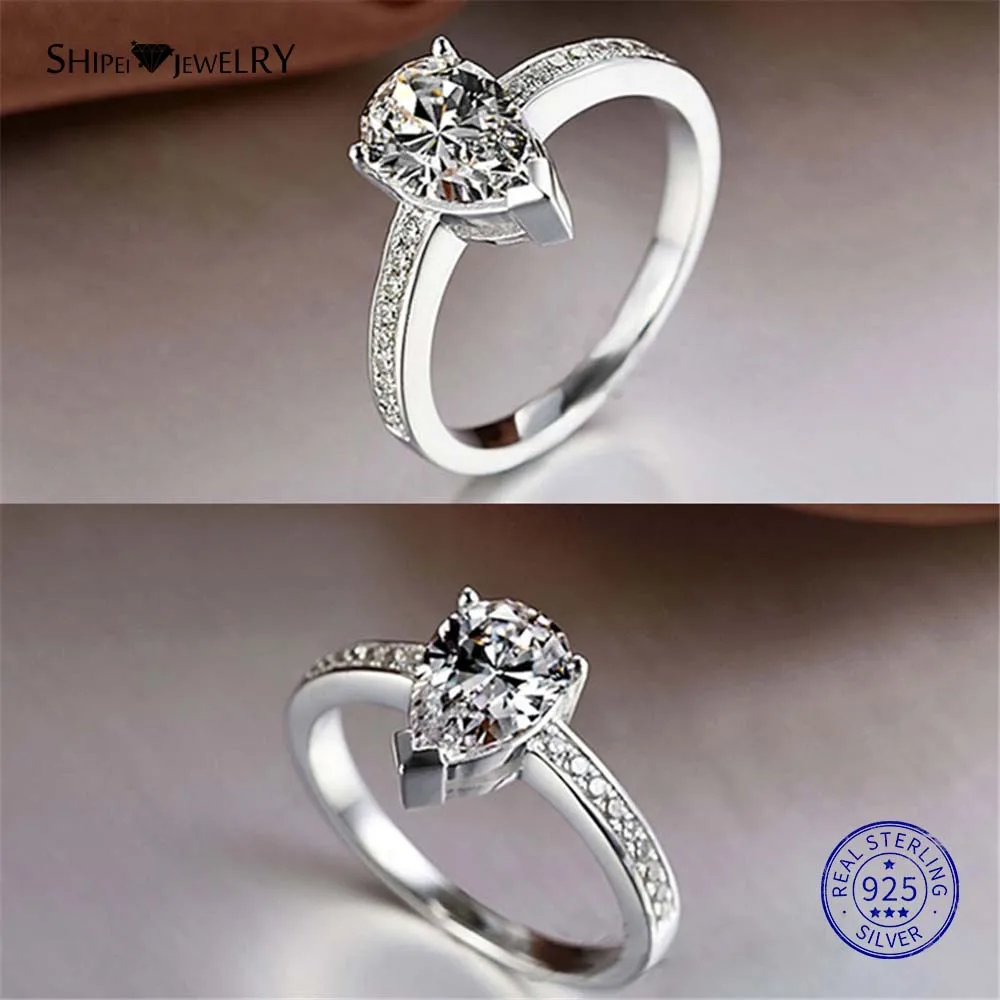 White Sapphire Shipei Серебро 925 пробы Белый сапфир капли воды обручальное кольцо для женщин Подарок на годовщину ювелирных изделий - Цвет камня: White Sapphire