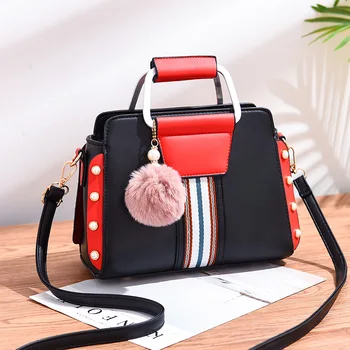 

Candy Color Patchwork Bags Crossbody Shoulder Bags for Female Hairy Ball Decoration Women Top-handle Handbags Totes ins