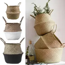 TPFOCUS Storage Basket Hand-Woven Basket Foldable Storage Basket with Handle Organizer for Dirty Clothes Fruit Flowers Seagrass