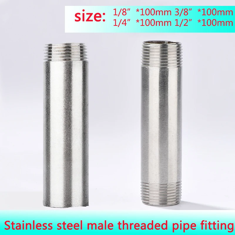 1pcs 1/8" 1/4" 3/8" 1/2" length100mm BSP Male Thread Long Nipple 304 Stainless Steel Pipe Fitting Connector Adapter |