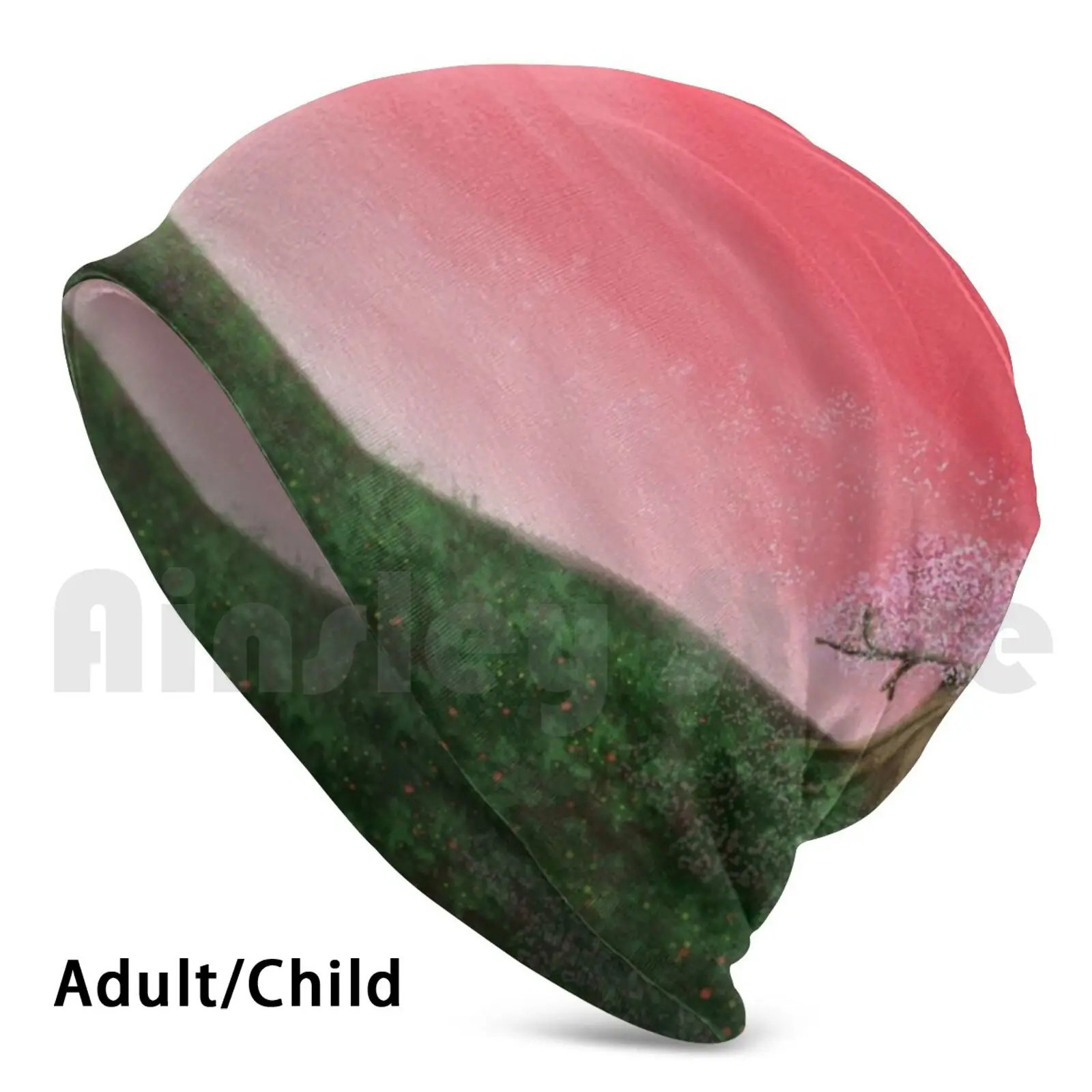 Fugace As The Cherry Blossom Beanie Hedging Cap Cuscino Con Stampa Fai Da Te Cherry Tree Red Pink Green Hill Nature Blossom