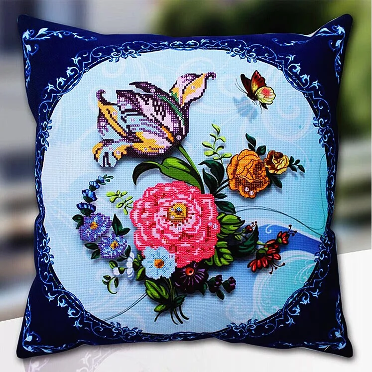 Blue flowers Вышивка крестиком, подушка для вышивки, наборы для рукоделия, Набор для вышивки крестиком 5D, Набор для вышивки крестиком, аксессуары для картин, ткань - Цвет: Blue flowers