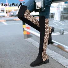 Botas Mujer/Новые осенне-зимние сапоги, большие размеры 34-43 женские леопардовые ботфорты выше колена на квадратном каблуке, WSH3479