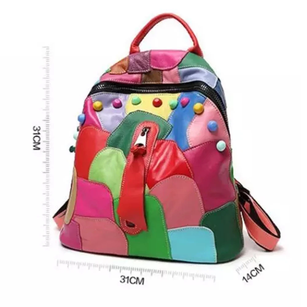 Женский рюкзак из натуральной кожи с разноцветными заклепками на плечо, женские авангардные модные школьные сумки с элементами