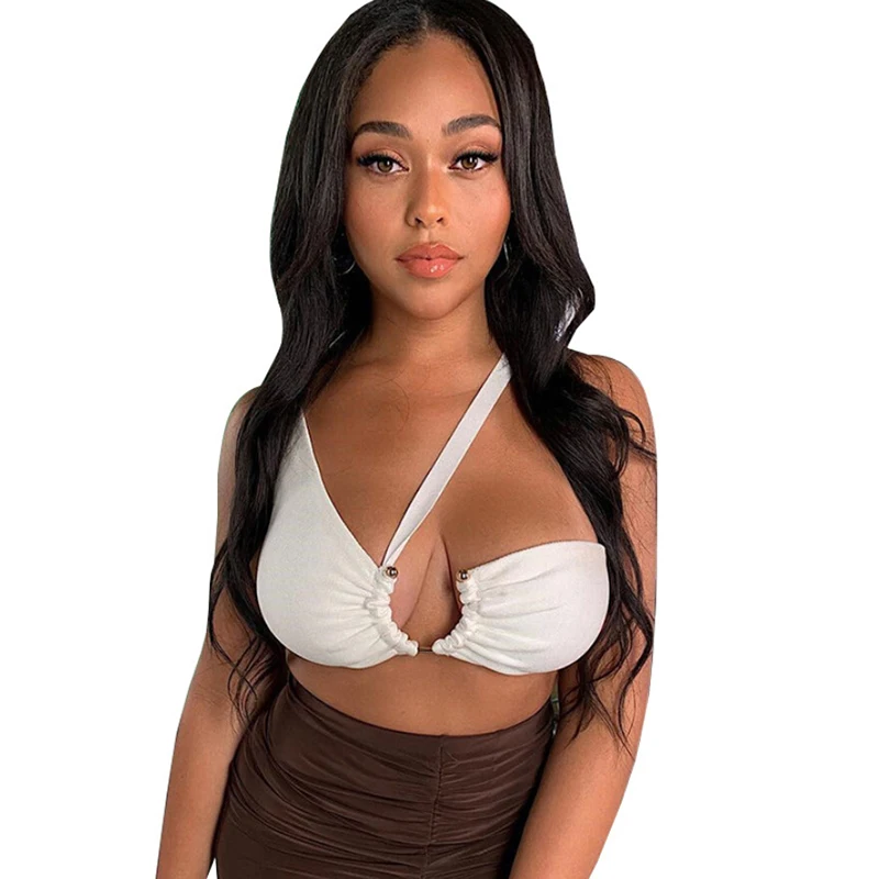 Sexy One Shoulder Strapless White Crop Tops Summer Women Metal Decorative Tube Simgle Bustier Camis | Женская одежда
