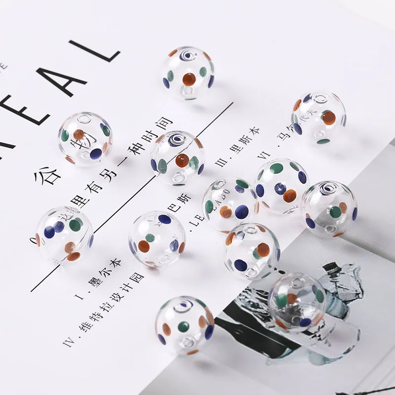 Min order 20pcs/lot 16mm color dots print geometry rounds balls shape Straight hole glass beads diy jewelry earring accessory