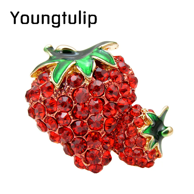 Женская Брошь в виде клубники Young Tulip Full Стразы брошь фрукта красного цвета модные