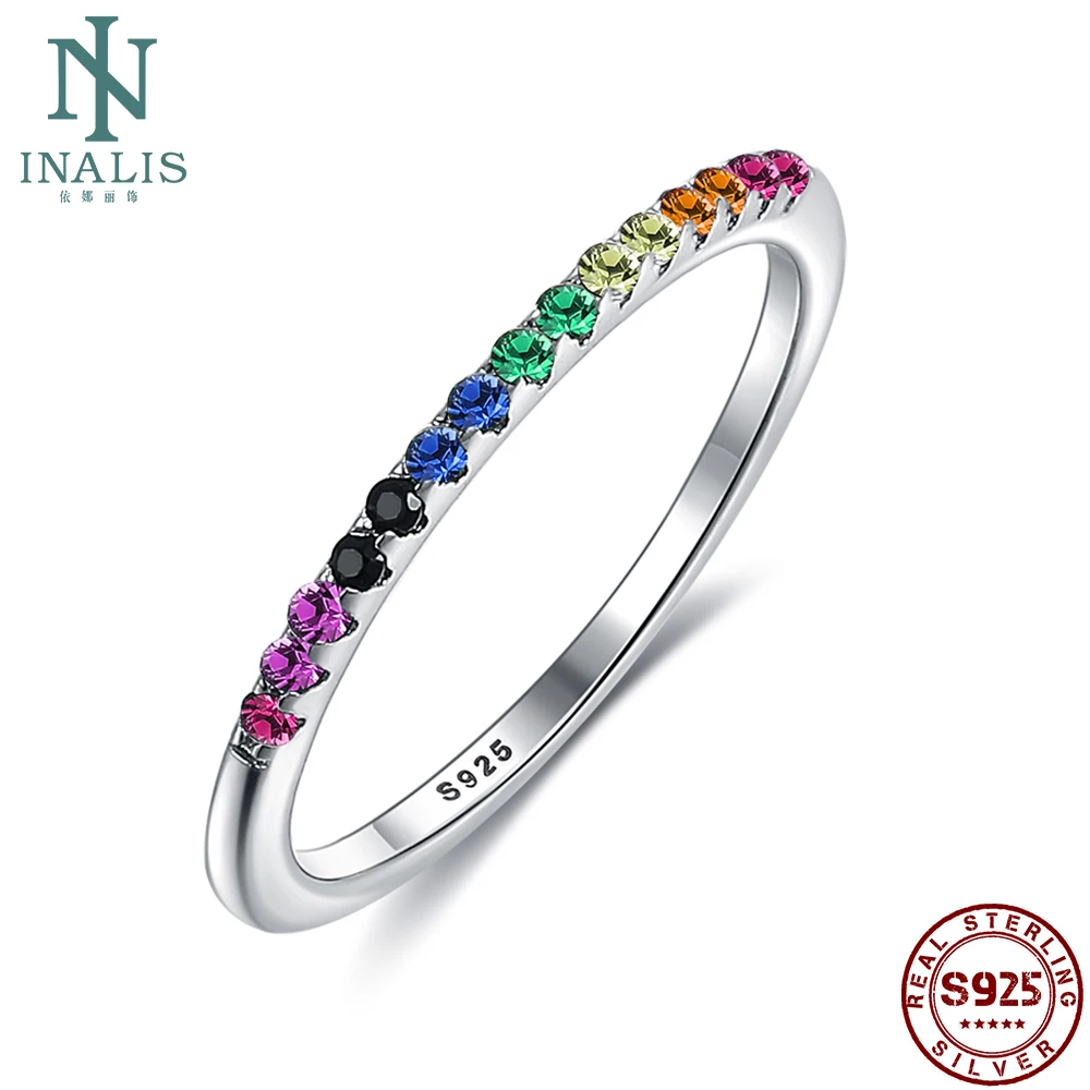 

INALIS 925 Sterling Silver Rings For Women Zircon With Seven Colours Rings Anniversary Fine Simple Jewelry Gift The New Listing
