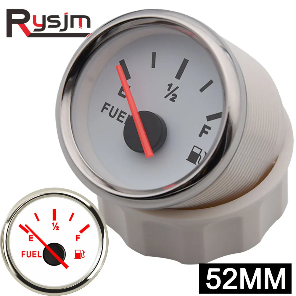 

52 mm Fuel Gauge Boat Car Fuel Level Gauge E-1/2-F Oil Level Indicator fit for 0~190ohm Fuel Sensor Sender Unit Backlight 9~32V