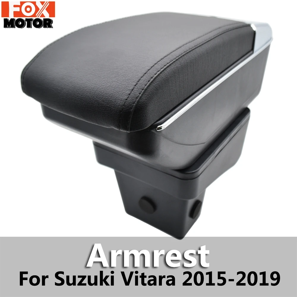 

Для Suzuki Vitara 2015 - 2019 ящик для хранения подлокотник Подлокотник двухслойный черный кожаный пепельница украшение 2017