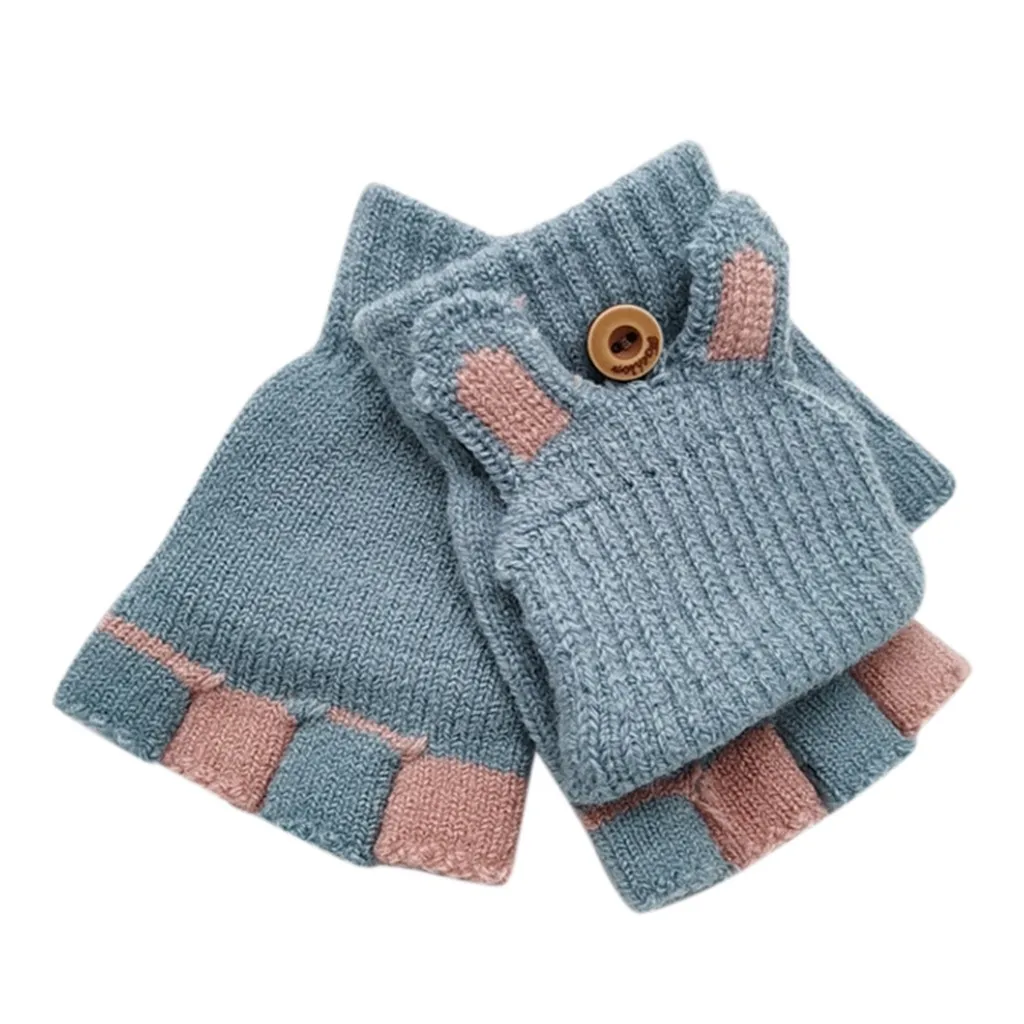 Детские зимние перчатки; детские теплые вязаные перчатки с откидной крышкой; хлопковые перчатки без пальцев; перчатки для снежной погоды; детские перчатки - Цвет: E
