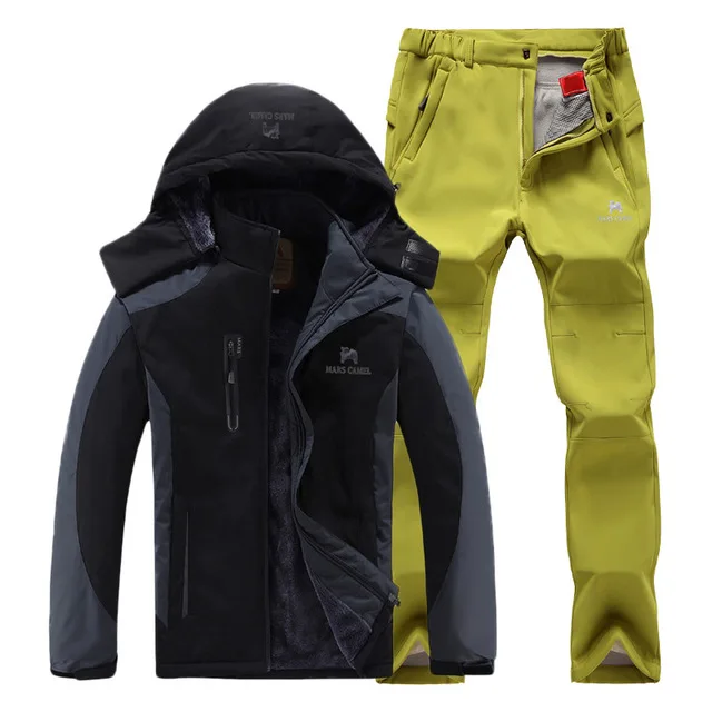 Мужской лыжный костюм для улицы, набор зимних походов, лыж, водонепроницаемые флисовые теплые куртки, большой размер, для рыбалки, походов, лыжная куртка+ штаны - Цвет: color-9