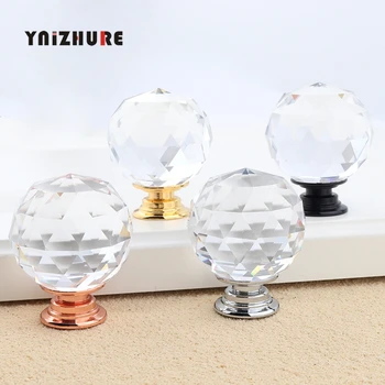 35mm Diamond Crystal Glass Ball Shape Brand Design Knobs Cupboard Drawer Pull Kitchen Cabinet Door Wardrobe Handles Hardware