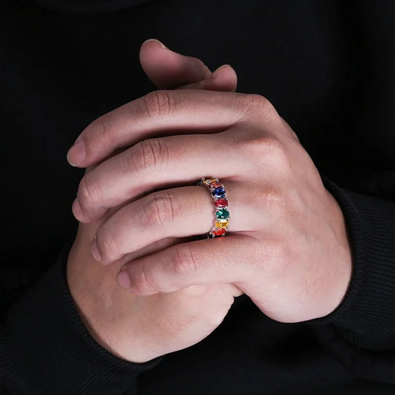 Baguette Rainbow CZ Ring For Women Engagement Wedding Band Jewelry