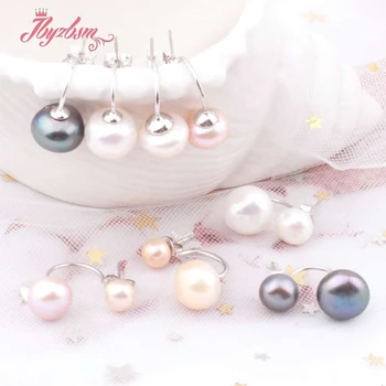 

Round Freshwater Pearl Earring Specail Design Sterling Silver Korean Studs Earrings For Women Fashion Wedding Engagement Gift