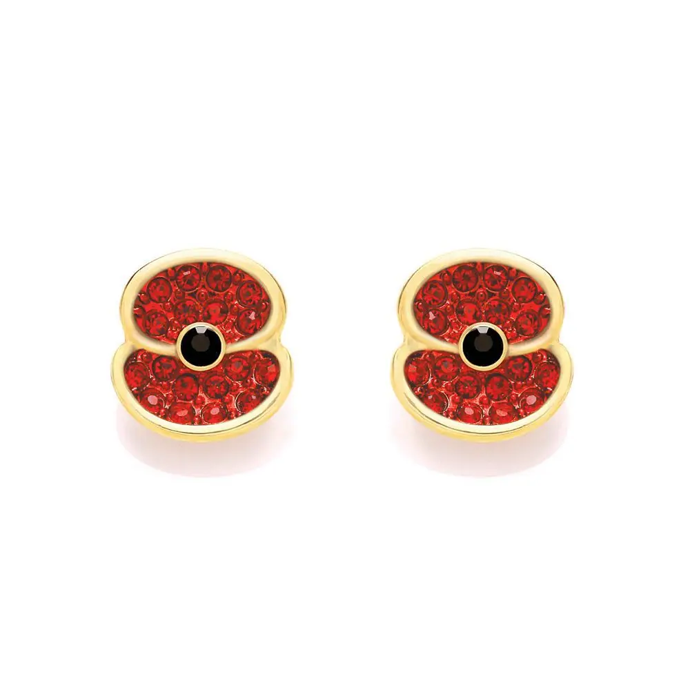 

Gold Tone Red and Rhinestone Crystal Diamante Small Cute Poppy Earring Studs