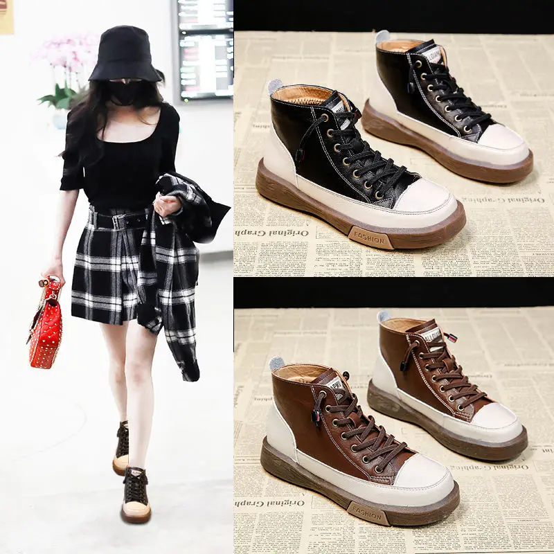 Women's Boots  Brown Fashion Boots PU Leather Ankle Boots Casual Warm Martin Boots Boots Female Women Shoes