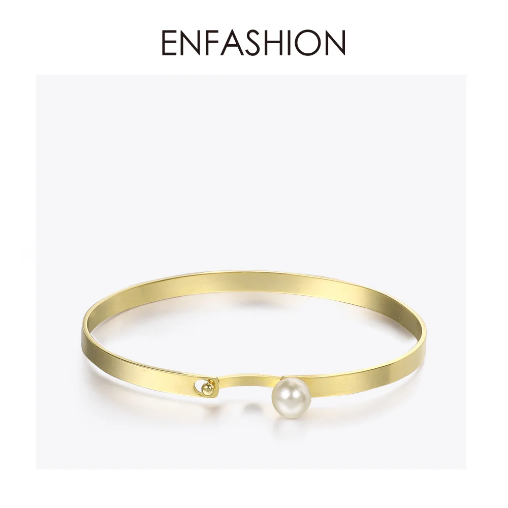 ENFASHION, жемчужная шаровая манжета, браслеты для женщин, золотой цвет, нержавеющая сталь, элегантный браслет, модное ювелирное изделие, женские подарки B2051