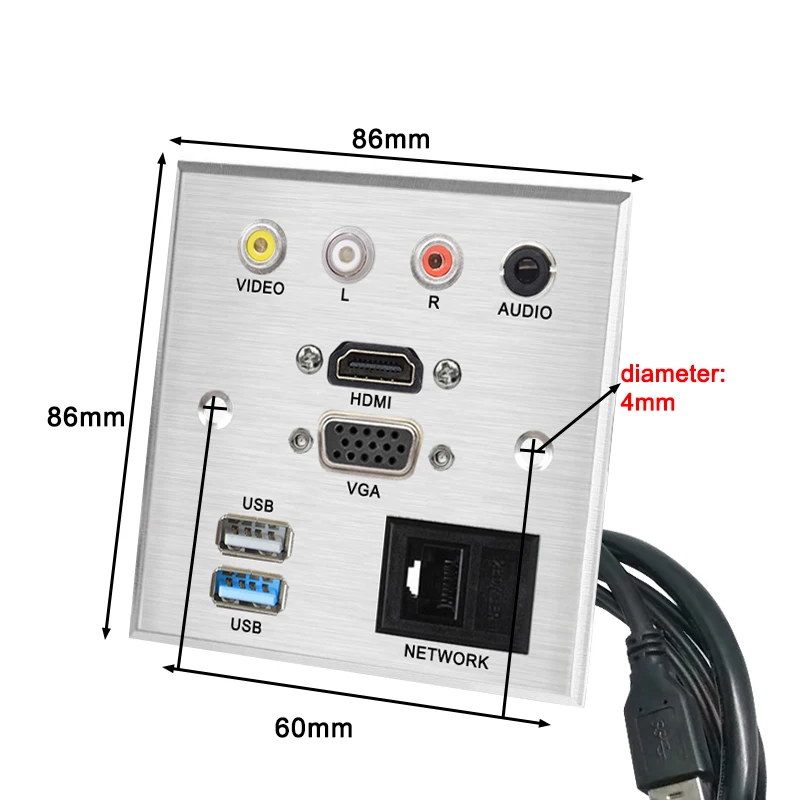 Алюминиевый сплав сварки гнездо для шнура удлинителя панели видео L R Аудио HDMI VGA USB сети патч-платы разъем