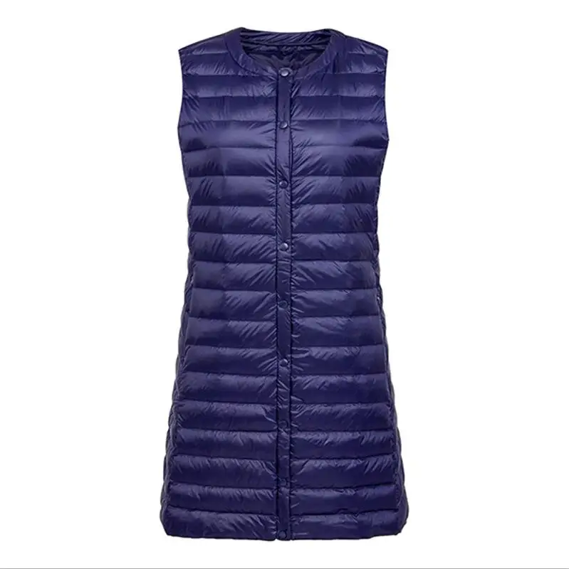 navy blue Ультра-светильник, хлопковый жилет для женщин, Длинный жилет, ветрозащитный светильник, теплый жилет, женский пуховик, длинный тонкий жилет без рукавов - Цвет: navy blue